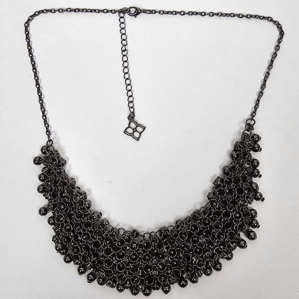 BCBGMaxAzria Statement Necklace Bead Bib Chunky Gunmetal Tone Crystal Rhinestone - Picture 4 of 9